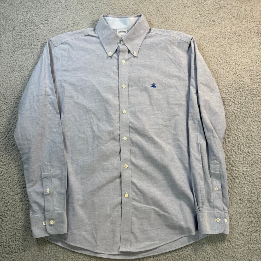 Brooks Brothers 1818 Regent Fit Non-Iron Oxford Shirt Mens Large Blue 11057